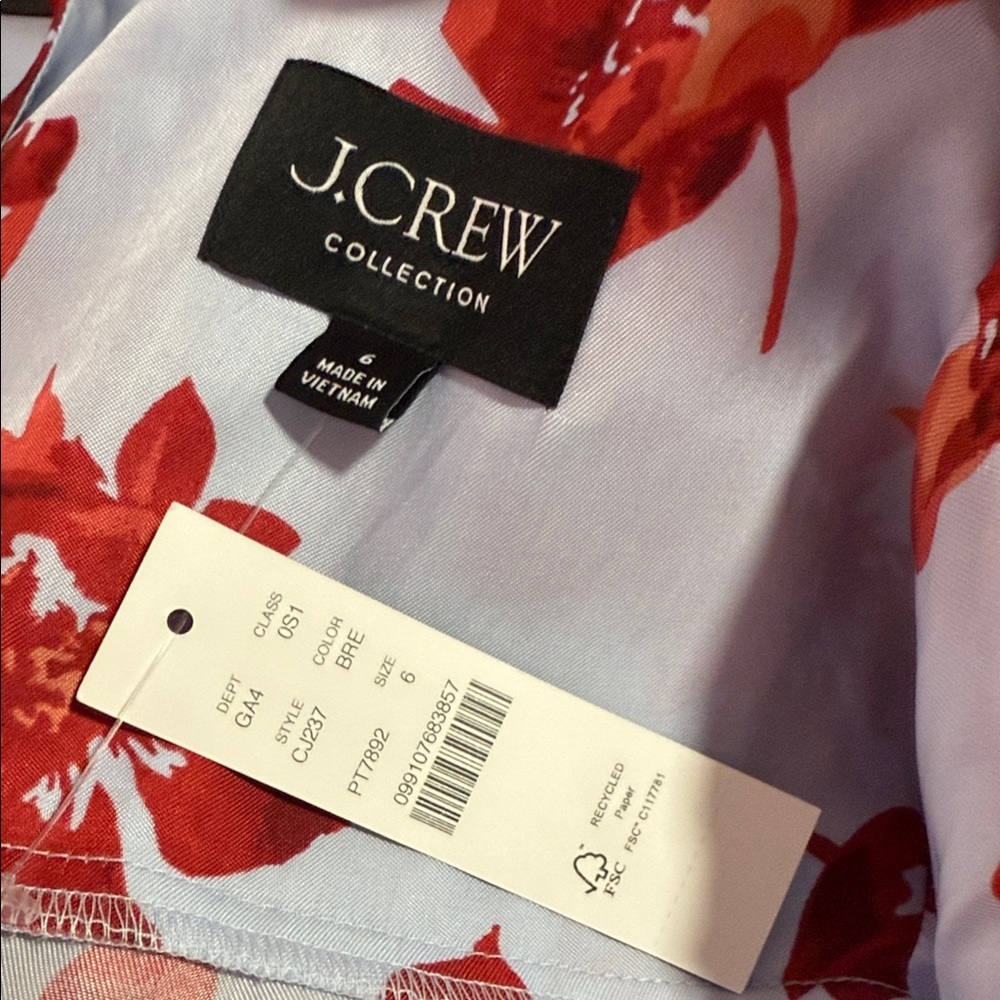 J. Crew NWT Natasha Slip Dress Blue with Red Floral Print Size 6 - Picture 10 of 12